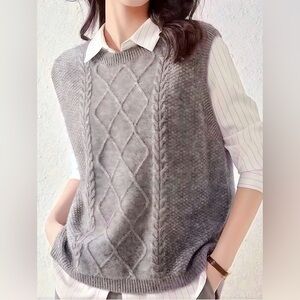 Silvery Gray Women's Cable Knit Sweater Vest